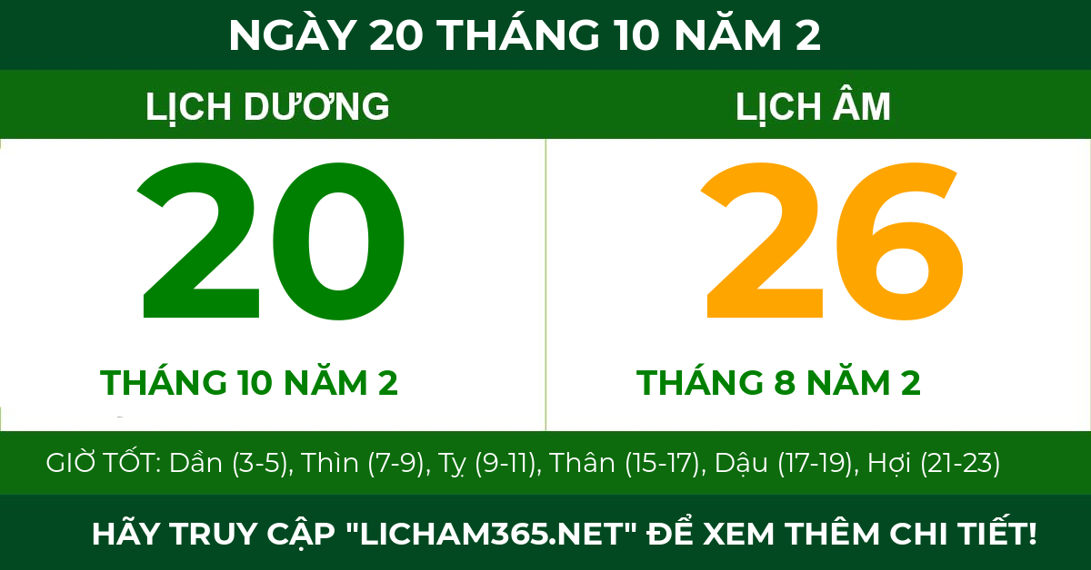 lịch âm ngày 20 tháng 10 năm 2