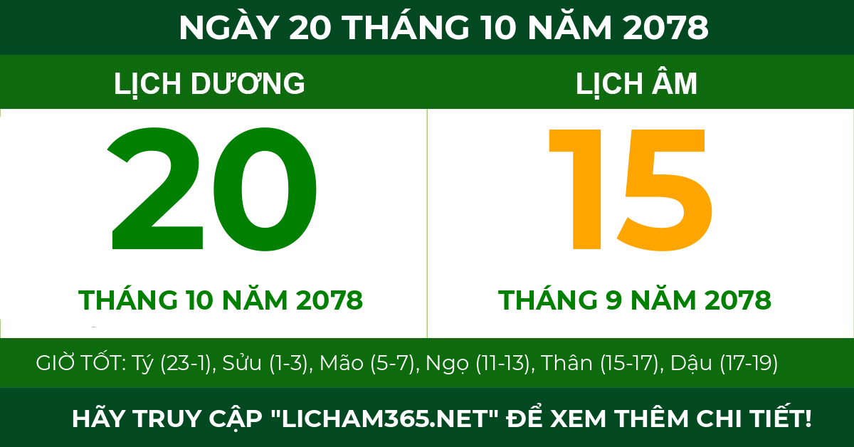 lịch âm ngày 20 tháng 10 năm 2078