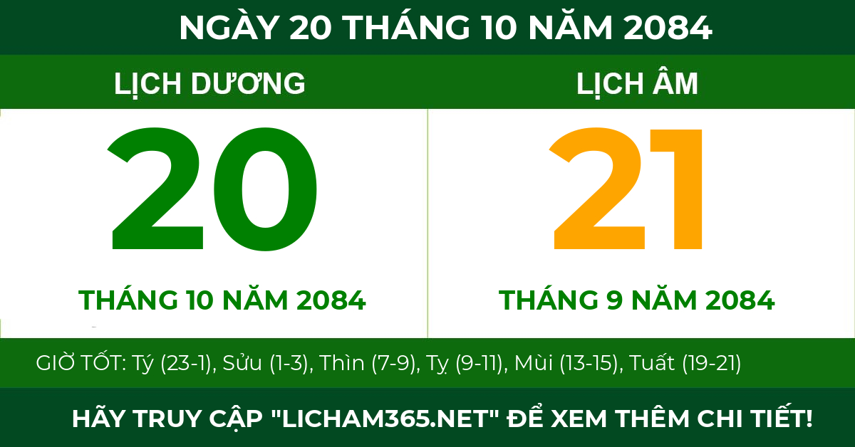lịch âm ngày 20 tháng 10 năm 2084