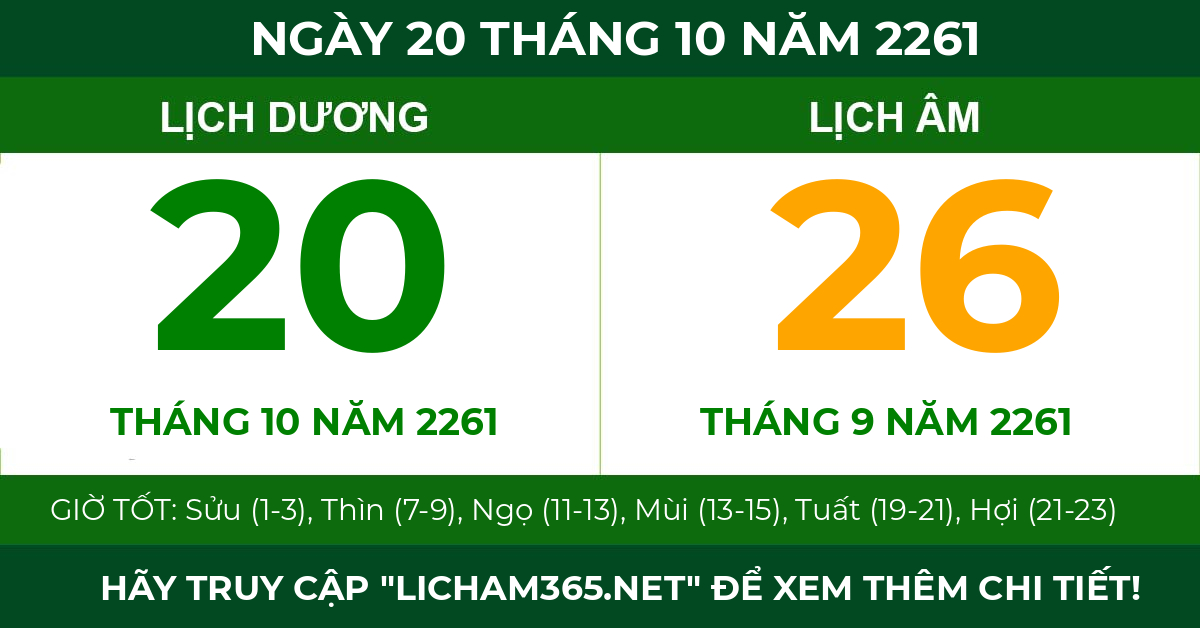 lịch âm ngày 20 tháng 10 năm 2261