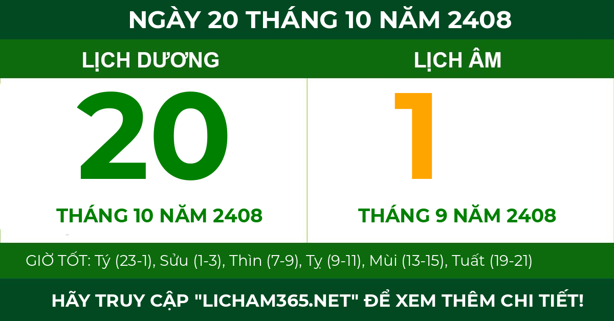 lịch âm ngày 20 tháng 10 năm 2408