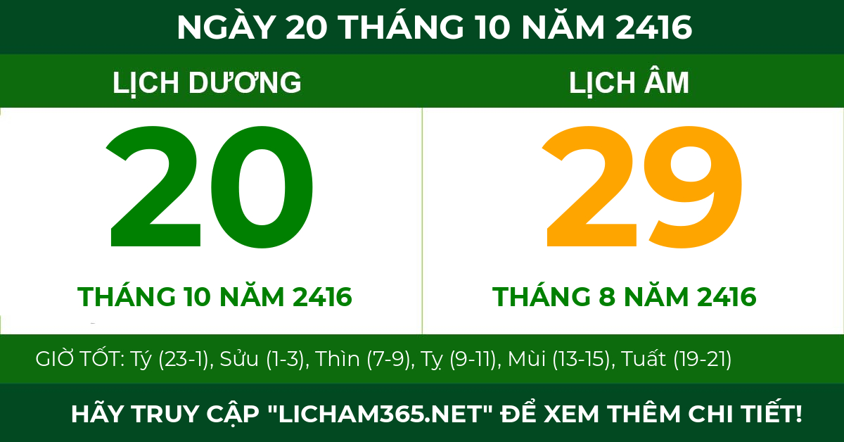 lịch âm ngày 20 tháng 10 năm 2416
