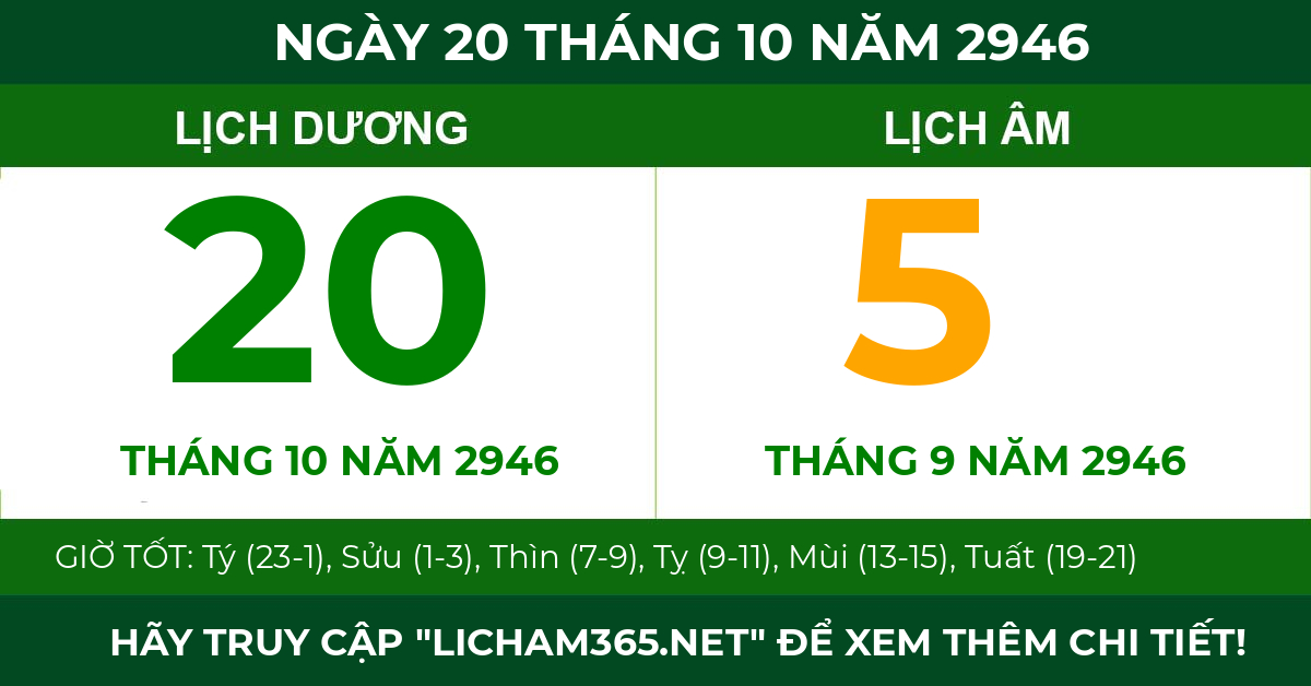 lịch âm ngày 20 tháng 10 năm 2946