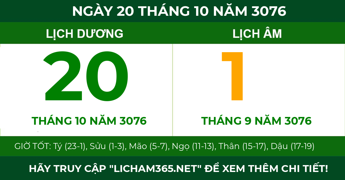 lịch âm ngày 20 tháng 10 năm 3076