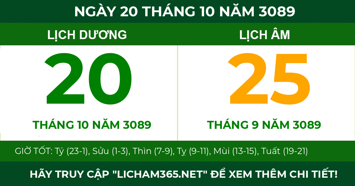 lịch âm ngày 20 tháng 10 năm 3089