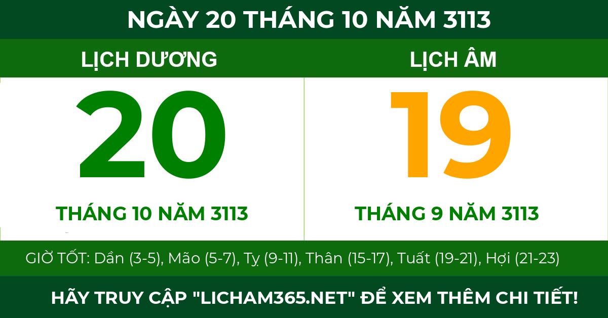 lịch âm ngày 20 tháng 10 năm 3113