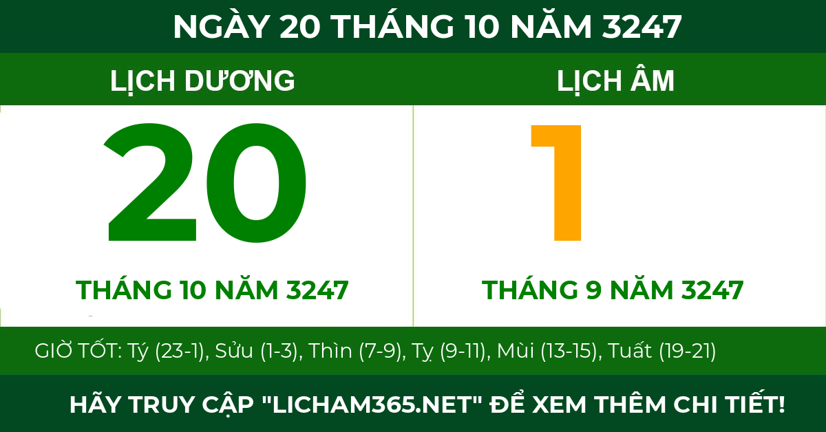 lịch âm ngày 20 tháng 10 năm 3247