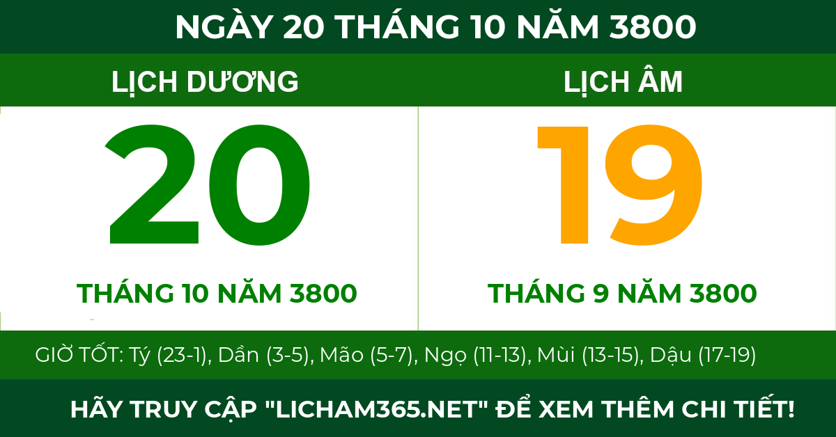 lịch âm ngày 20 tháng 10 năm 3800