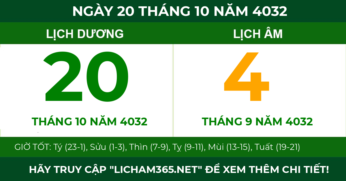 lịch âm ngày 20 tháng 10 năm 4032