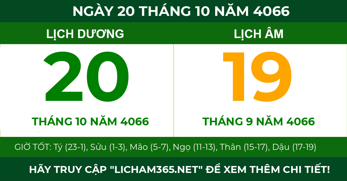 lịch âm ngày 20 tháng 10 năm 4066