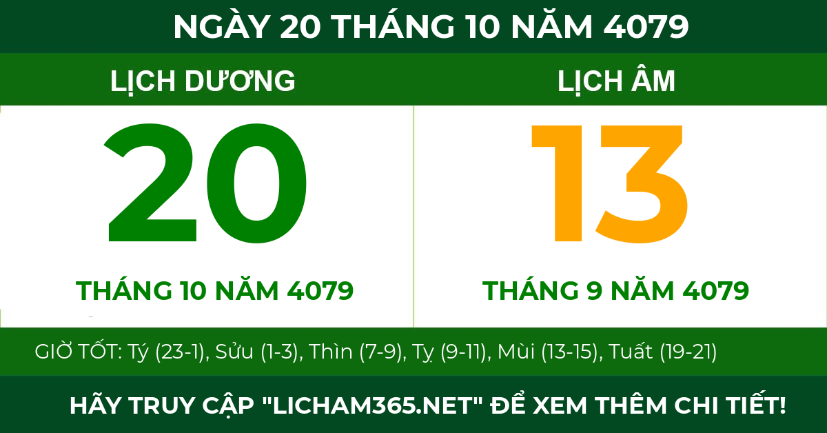 lịch âm ngày 20 tháng 10 năm 4079