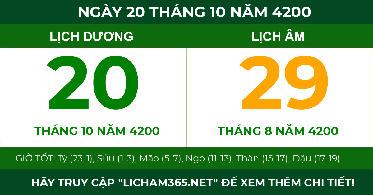 lịch âm ngày 20 tháng 10 năm 4200