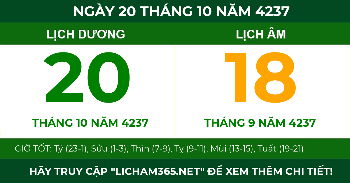 lịch âm ngày 20 tháng 10 năm 4237