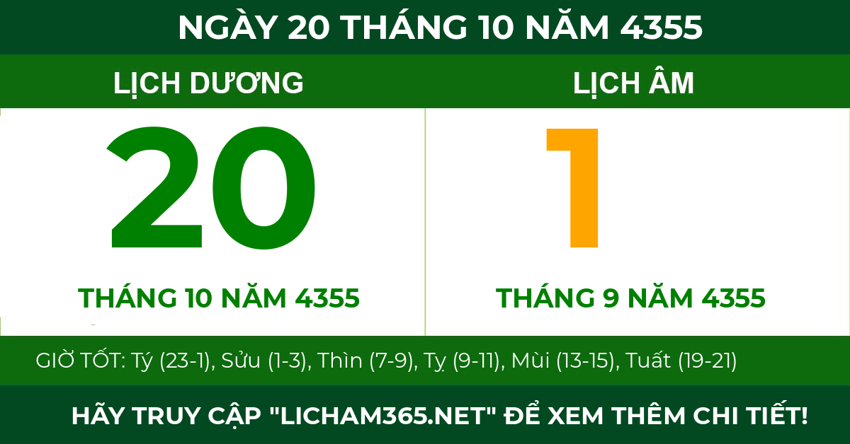 lịch âm ngày 20 tháng 10 năm 4355