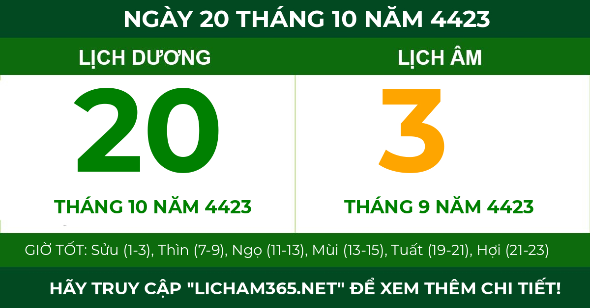 lịch âm ngày 20 tháng 10 năm 4423