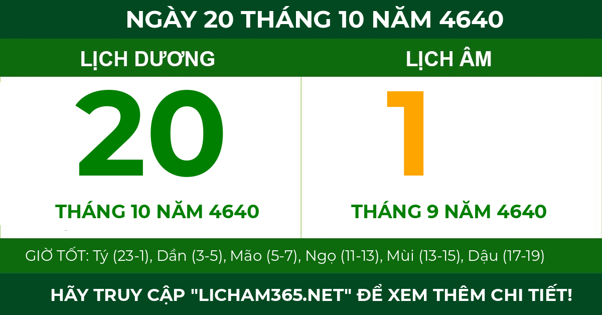 lịch âm ngày 20 tháng 10 năm 4640