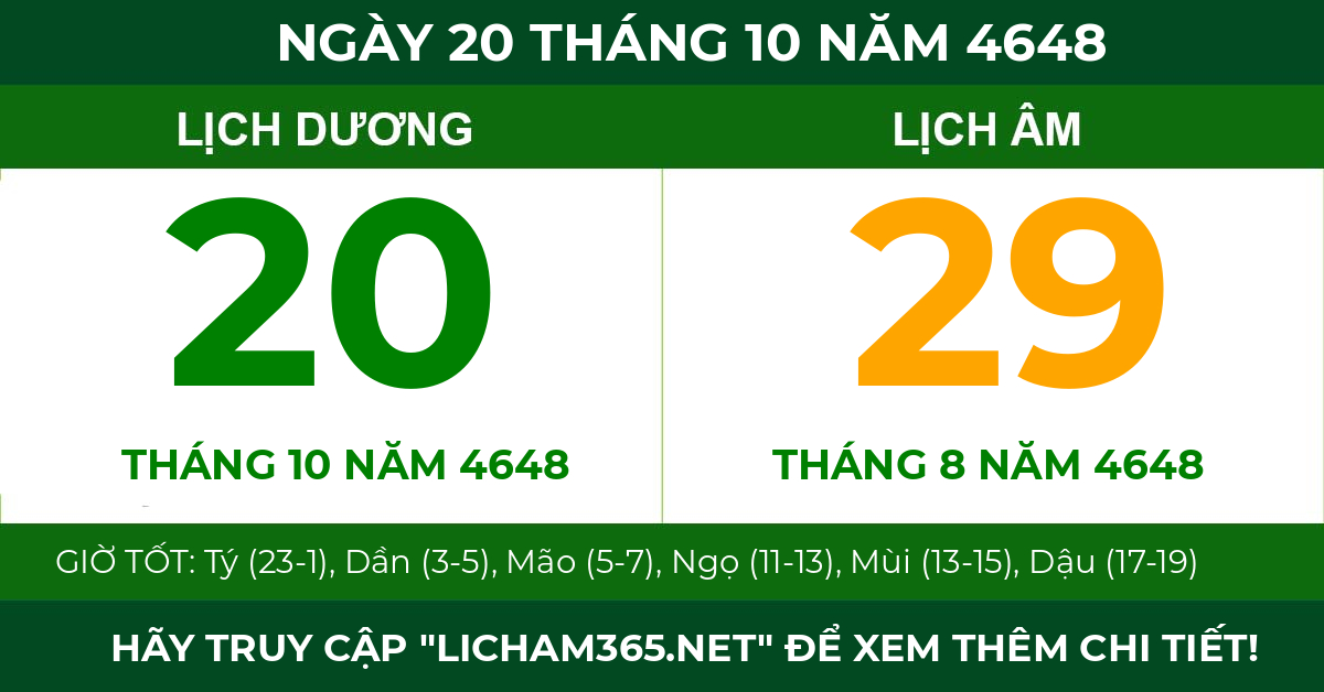 lịch âm ngày 20 tháng 10 năm 4648