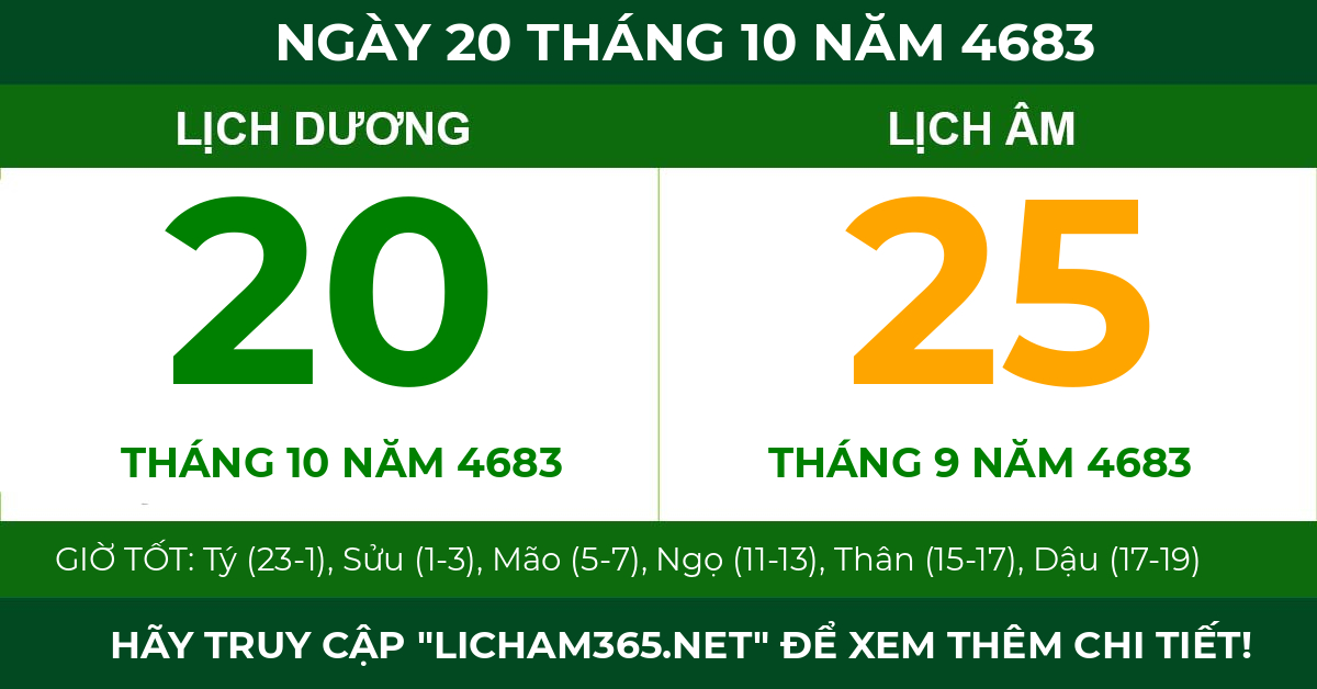 lịch âm ngày 20 tháng 10 năm 4683