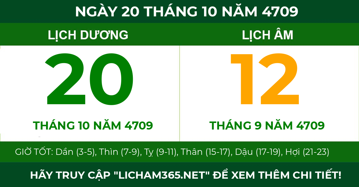 lịch âm ngày 20 tháng 10 năm 4709