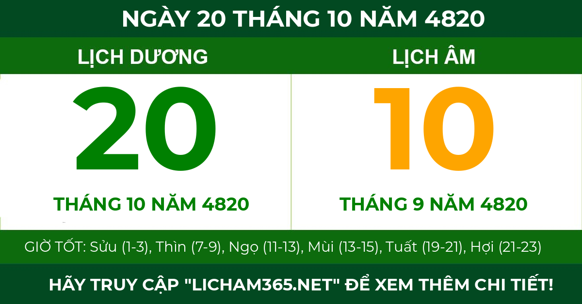 lịch âm ngày 20 tháng 10 năm 4820