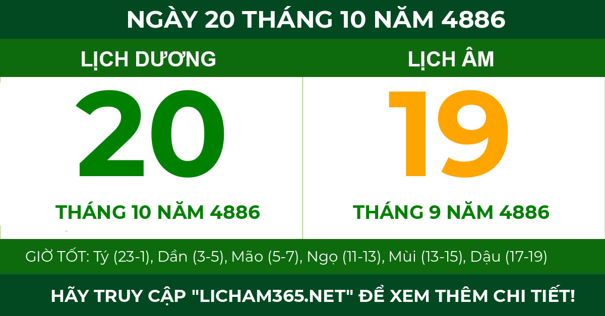 lịch âm ngày 20 tháng 10 năm 4886