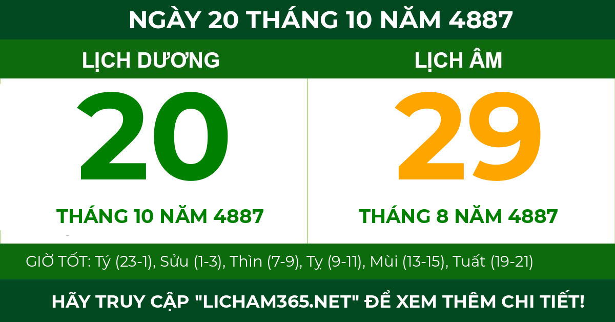 lịch âm ngày 20 tháng 10 năm 4887