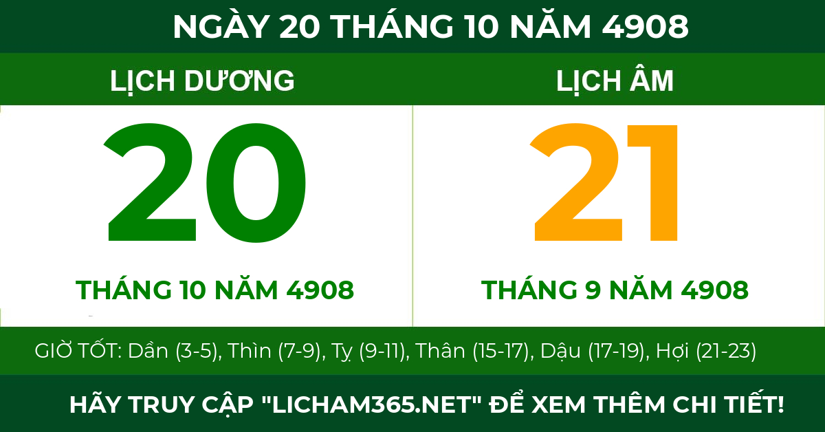 lịch âm ngày 20 tháng 10 năm 4908