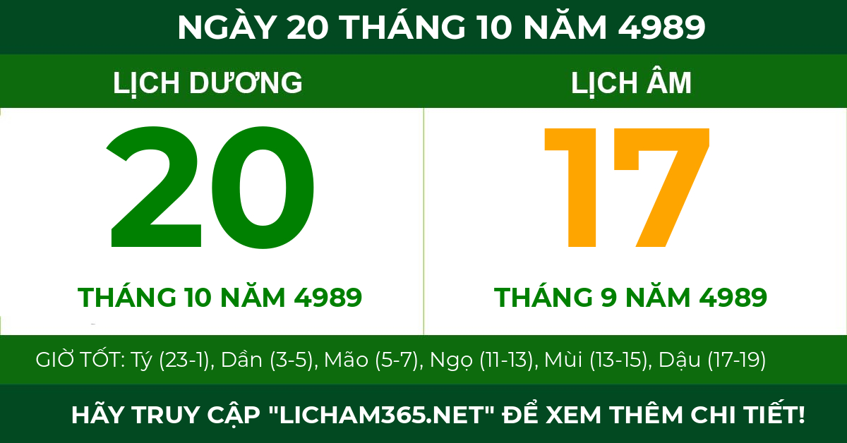 lịch âm ngày 20 tháng 10 năm 4989
