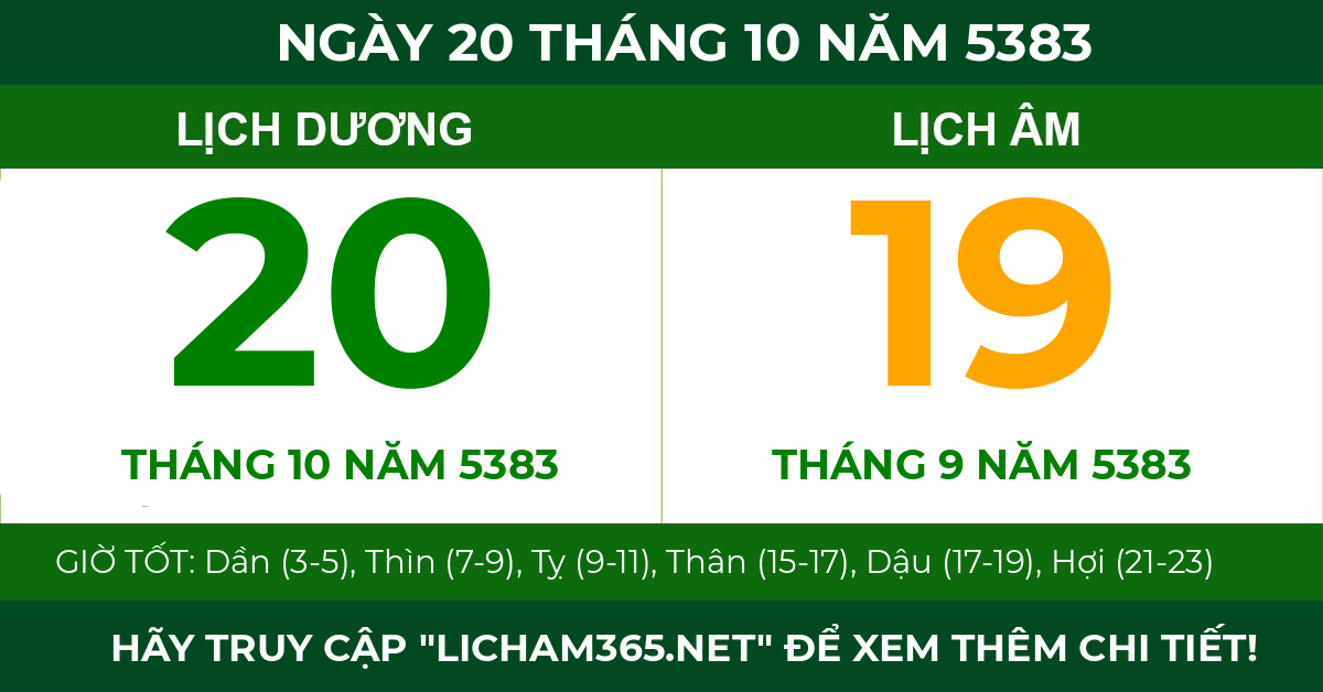 lịch âm ngày 20 tháng 10 năm 5383