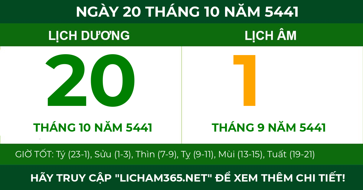 lịch âm ngày 20 tháng 10 năm 5441