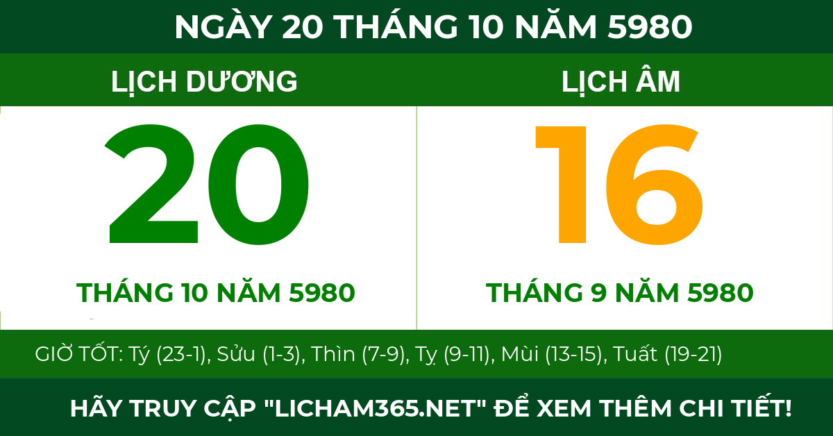 lịch âm ngày 20 tháng 10 năm 5980