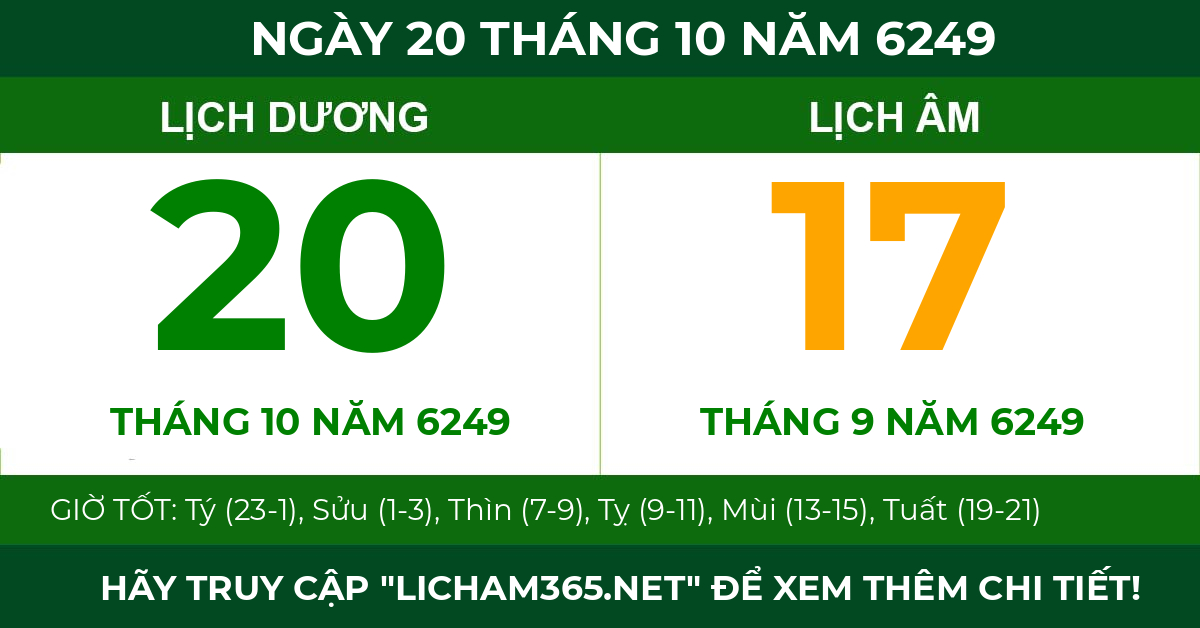lịch âm ngày 20 tháng 10 năm 6249