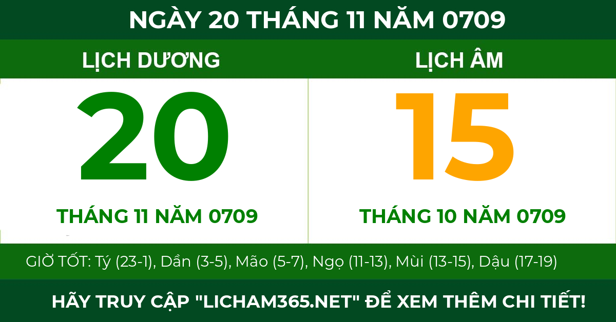 lịch âm ngày 20 tháng 11 năm 0709