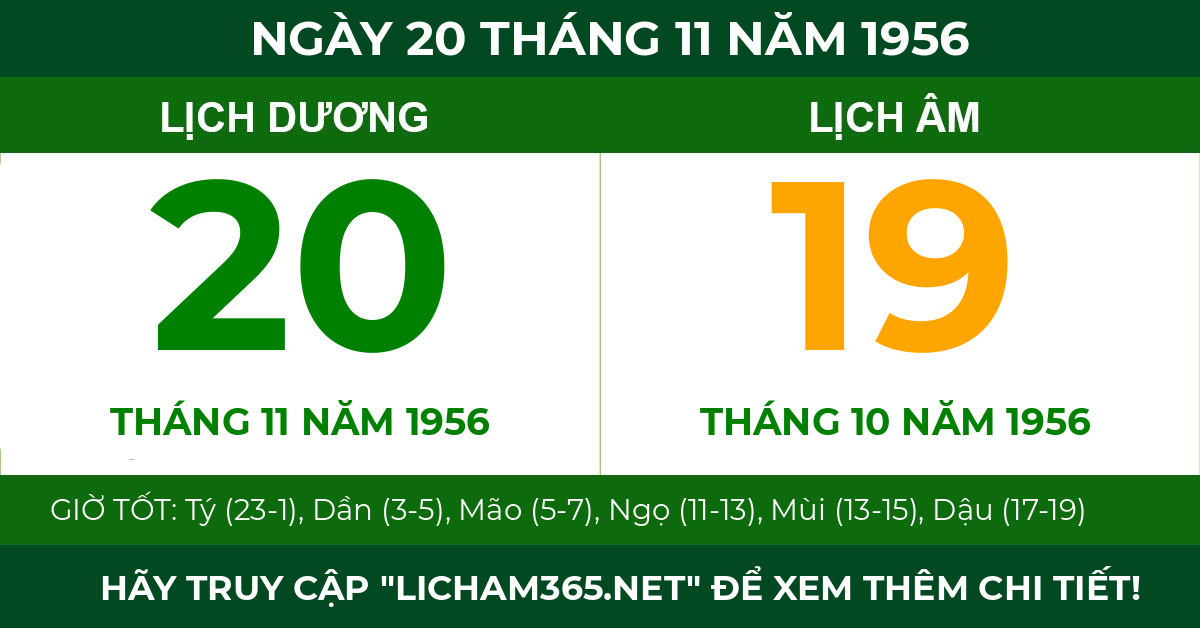 lịch âm ngày 20 tháng 11 năm 1956