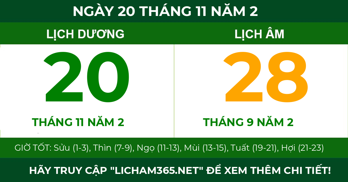 lịch âm ngày 20 tháng 11 năm 2