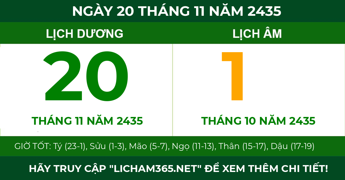 lịch âm ngày 20 tháng 11 năm 2435