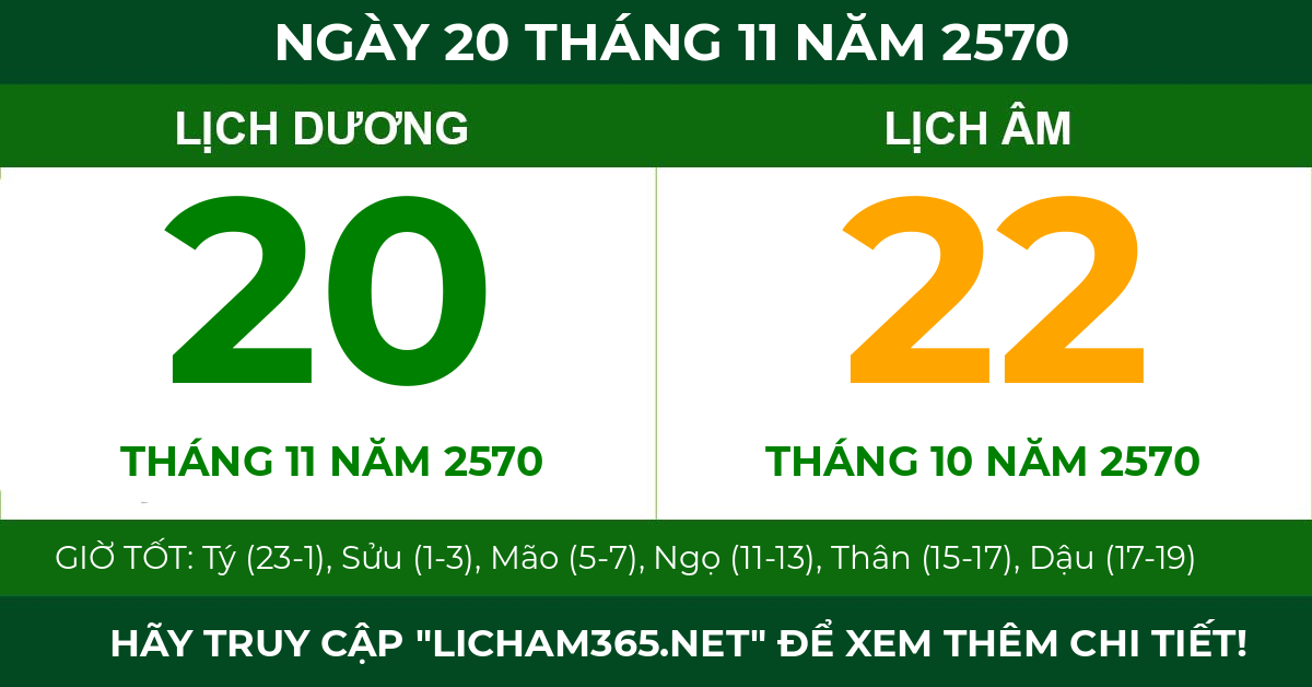 lịch âm ngày 20 tháng 11 năm 2570