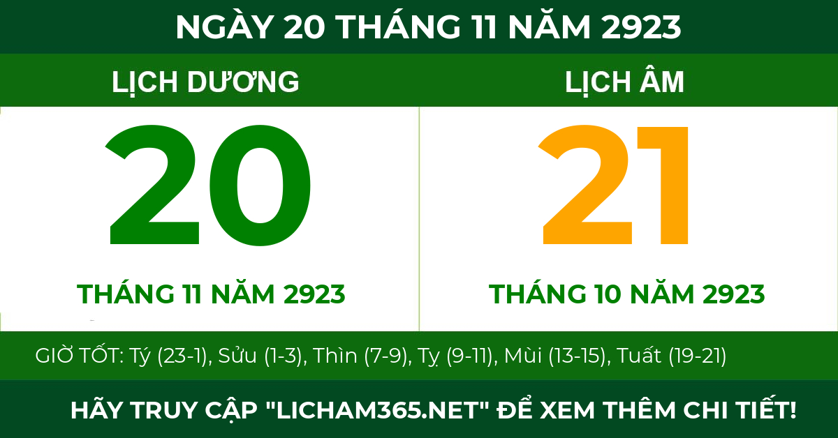 lịch âm ngày 20 tháng 11 năm 2923