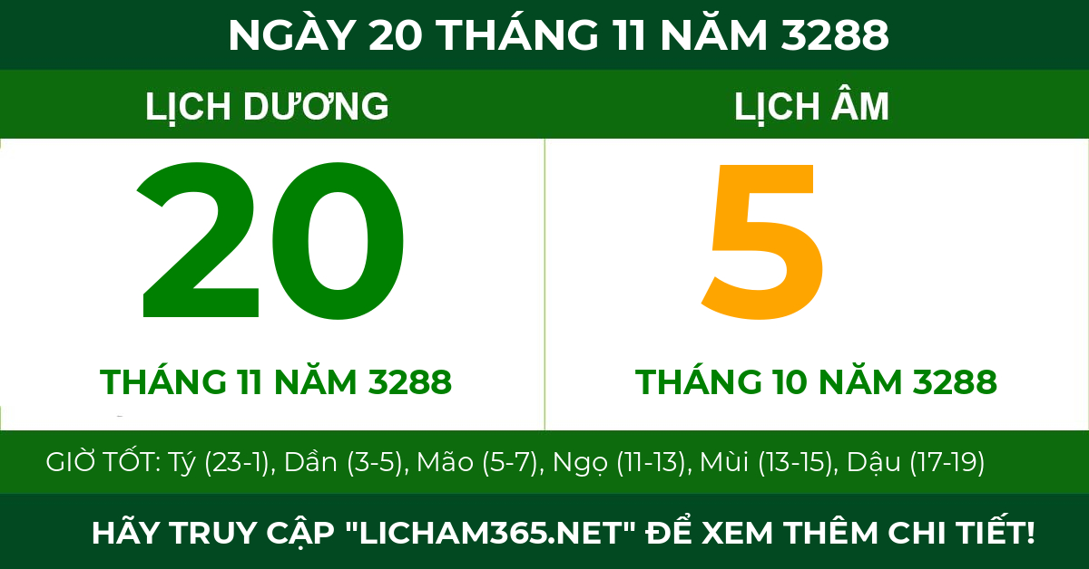 lịch âm ngày 20 tháng 11 năm 3288