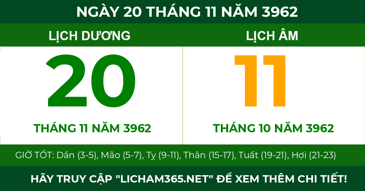lịch âm ngày 20 tháng 11 năm 3962