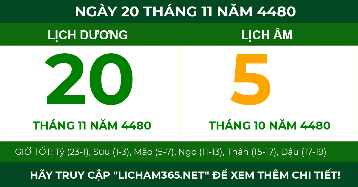 lịch âm ngày 20 tháng 11 năm 4480