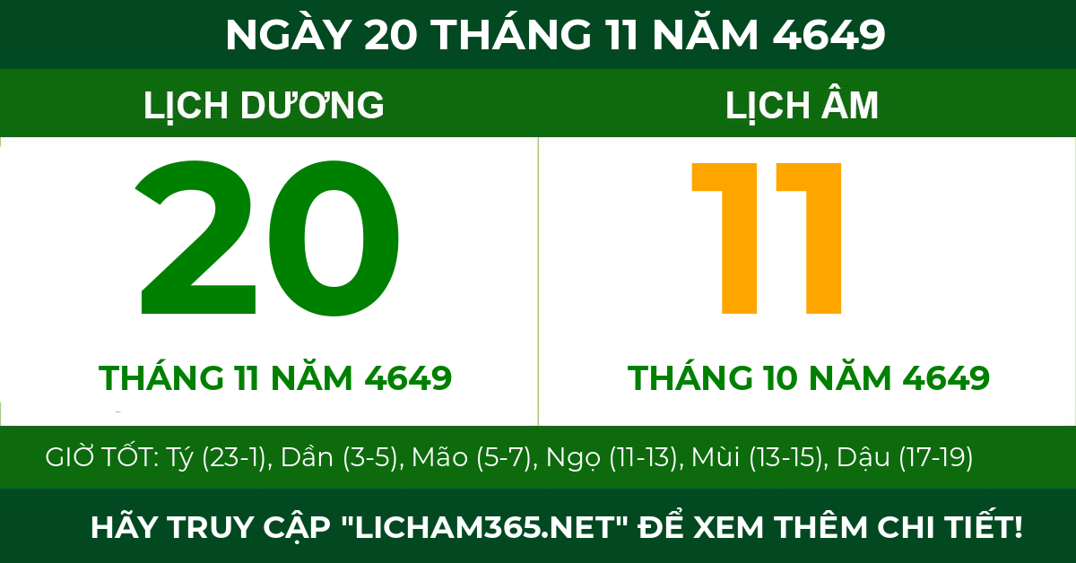 lịch âm ngày 20 tháng 11 năm 4649