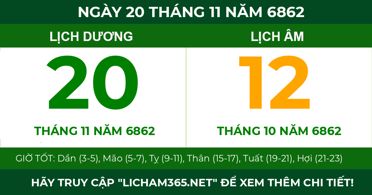 lịch âm ngày 20 tháng 11 năm 6862