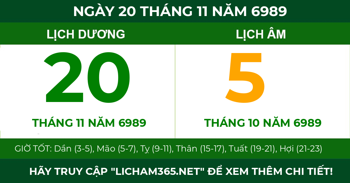 lịch âm ngày 20 tháng 11 năm 6989