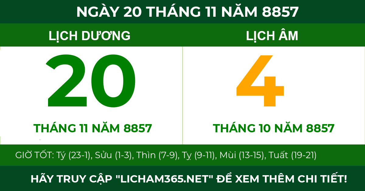 lịch âm ngày 20 tháng 11 năm 8857