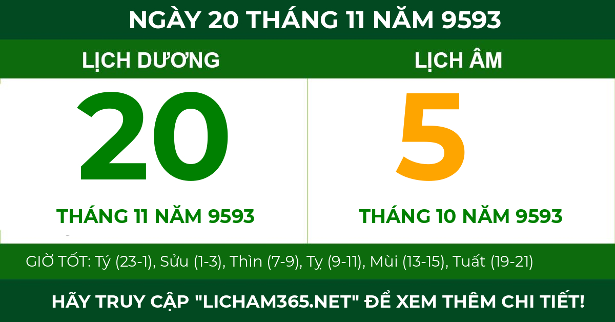 lịch âm ngày 20 tháng 11 năm 9593