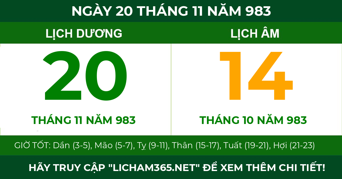 lịch âm ngày 20 tháng 11 năm 983