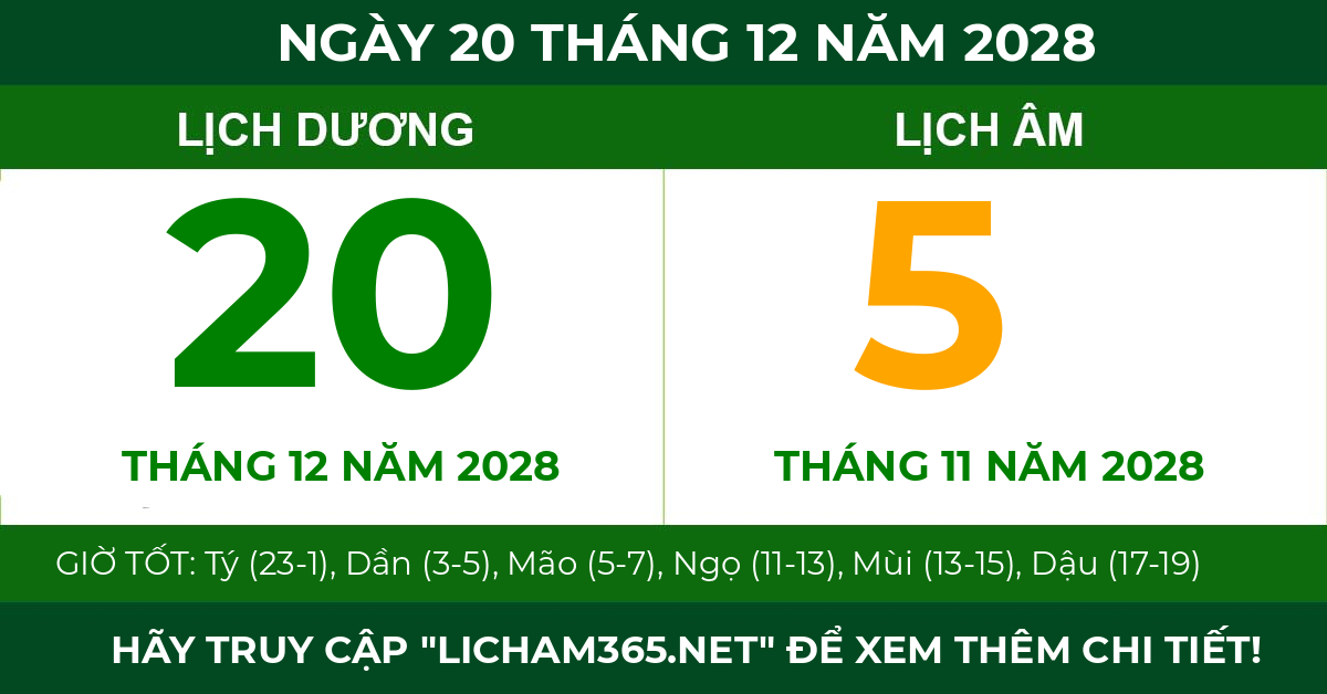 lịch âm ngày 20 tháng 12 năm 2028