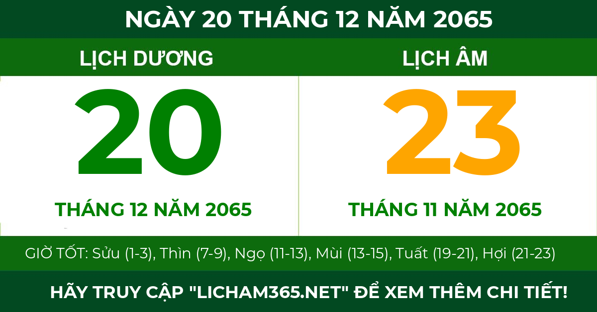 lịch âm ngày 20 tháng 12 năm 2065