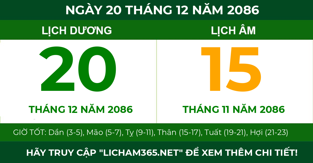 lịch âm ngày 20 tháng 12 năm 2086